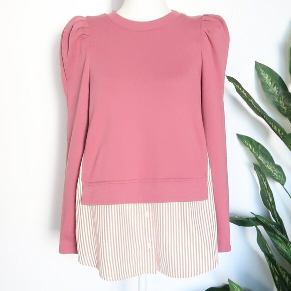Anthropologie Maeve Layered Tunic Puff Sleeve Crew Neck Sweatshirt Pullover Top - Picture 6 of 15